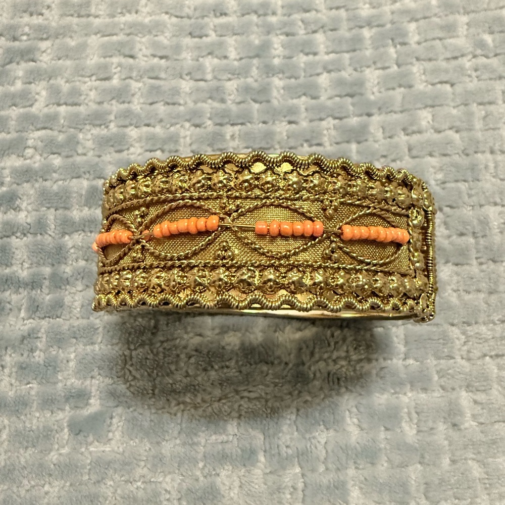 Pier One Gold and Orange cuff Beaded Bracelet vintage NWT